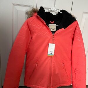 Roxy Vibrant Pink Faux Fur Trim Jacket